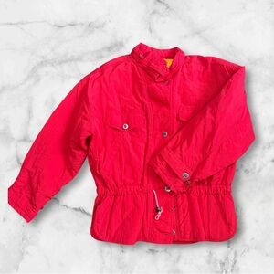 Vibrant red quilted retro coat size small Ross studio